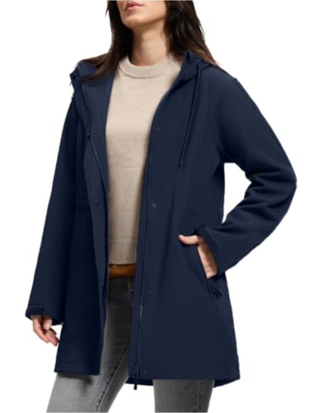 Women's Waterproof Fleece Lined Anorak Raincoat Long Hooded Windbreaker